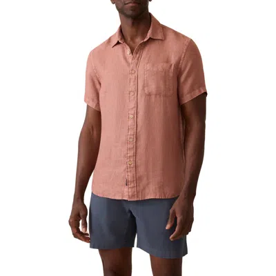 Faherty Palma Linen Short Sleeve Button-up Shirt In Burgundy