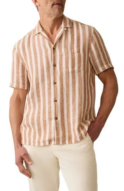 Faherty Palma Stripe Linen Camp Shirt In Brown