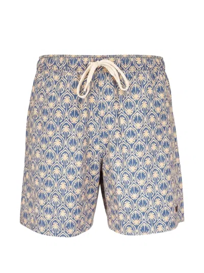 Faherty Palm-print Drawstring Swim Shorts In Blue