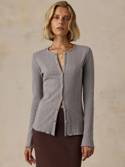 Faherty Paradise Pointelle Cardigan In Medium Grey Heather