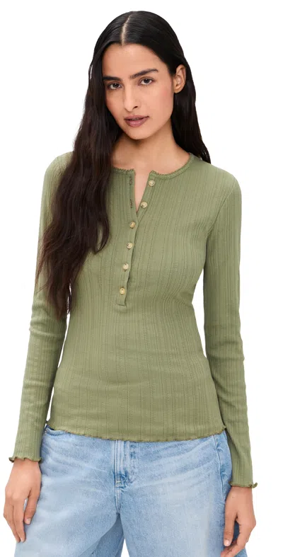 Faherty Paradise Pointelle Henley Island Olive In Green