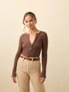 Faherty Paradise Pointelle Henley T-shirt In Brown