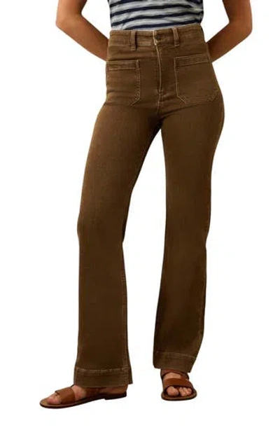 Faherty Patch Pocket High Waist Wide Leg Stretch Terry Pants In Brown