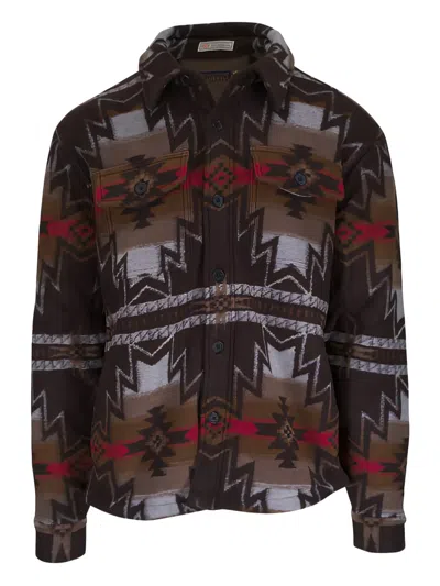Faherty Patterned Fleece Overshirt In Brown