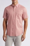 Faherty Playa Short Sleeve Stretch Organic Cotton Button-down Shirt In Sandstone Red Sunburst