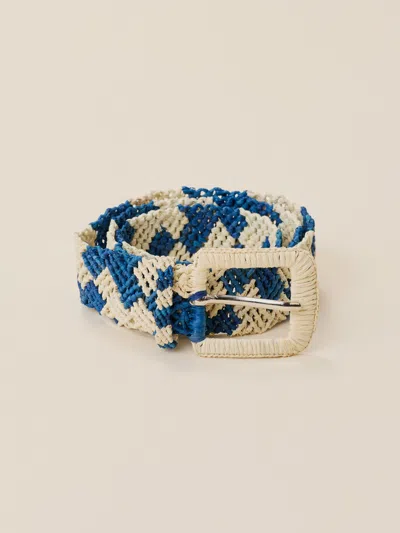 Faherty Raffia Belt In Natural Blue