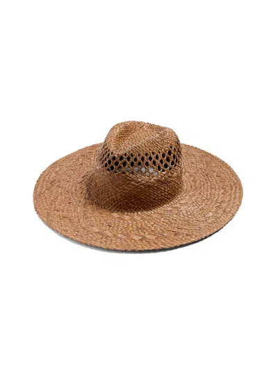 Faherty Raffia Mixed Stitch Fedora In Brown