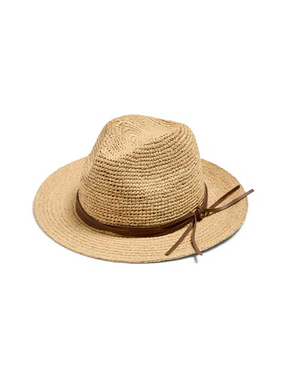 Faherty Raffia Trim Crochet Fedora In Brown