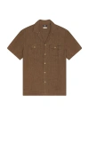 Faherty Short Sleeve Reserve Basque Camp Shirt Dark Oakwood Pincheck In Brown