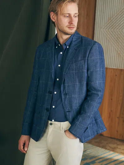 Faherty Reserve Linen Windowpane Blazer In Blue Steel Plaid