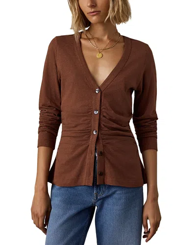 Faherty Ruched V Neck Cardigan Tee In Brown
