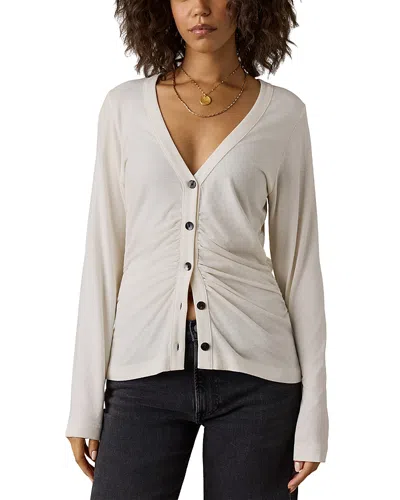 Faherty Ruched V Neck Cardigan Tee In White
