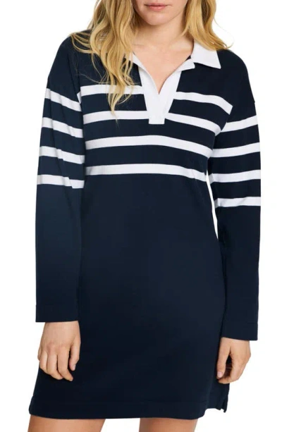 Faherty Rugby Stripe Long Sleeve Cotton Polo Dress In Cape May
