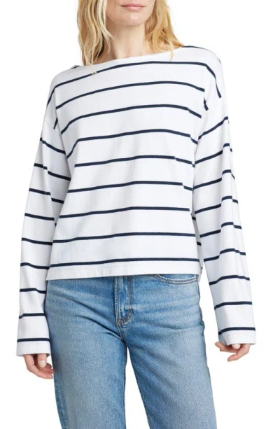 Faherty Rugby Stripe Organic Cotton Boat Neck T-shirt In White Osprey Stripe