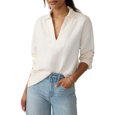 Faherty Sail Away Organic Cotton & Linen Denim Top In White