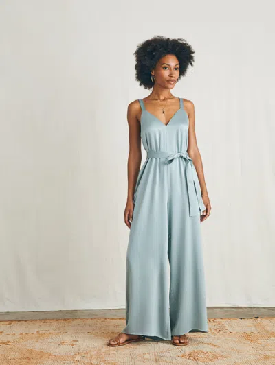 Faherty Sandwashed Silk Jumpsuit In Silver Blue
