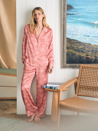 Faherty Sandwashed Silk Long Sleeve Pajama Set In Rose Tropic Trees