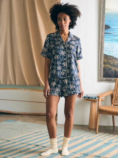 Faherty Sandwashed Silk Short Sleeve Pajama Set In Navy Tropic Trees