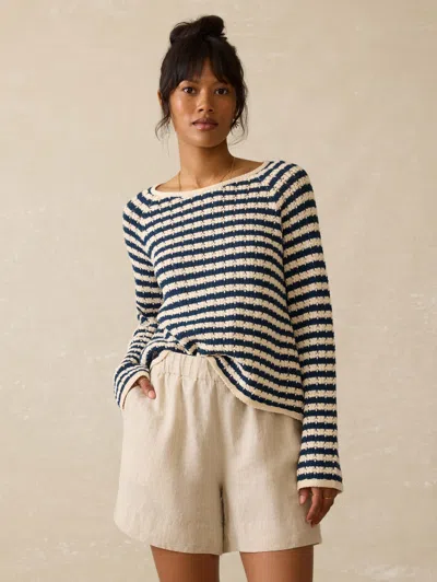 Faherty Seacoast Crochet Crew Sweater In Nice Navy