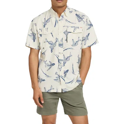 Faherty Shorelite Air Short Sleeve Performance Button-up Shirt In Cream Island Fish