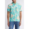 Faherty Shorelite Air Short Sleeve Performance Button-up Shirt In Teal Geranium Floral