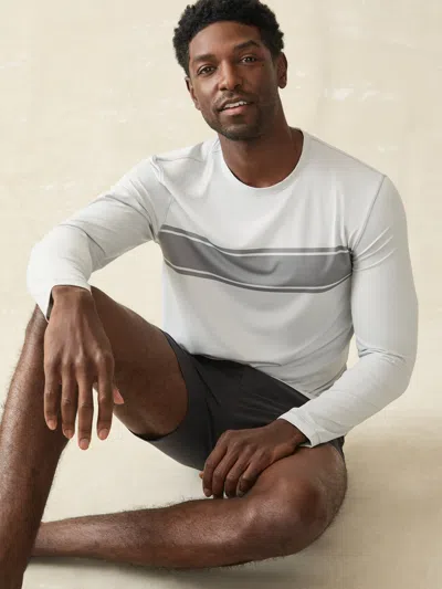 Faherty Shorelite Long-sleeve Tech T-shirt In Grey Steel Surf Stripe