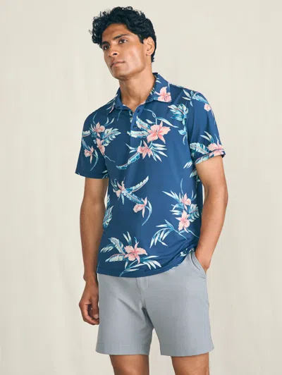 Faherty Shorelite Short-sleeve Tech Polo Shirt In Navy Island Orchid