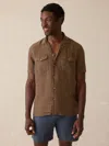 Faherty Short Sleeve Reserve Basque Camp Shirt Dark Oakwood Pincheck In Brown