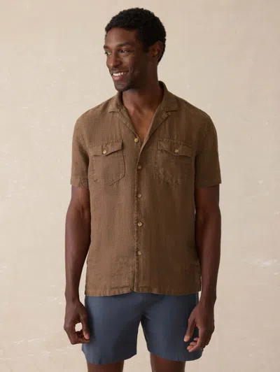 Faherty Short- Sleeve Reserve Basque Camp Shirt In Brown