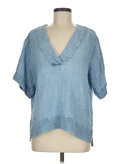 Pre-owned Faherty Short Sleeve Blouse In Blue