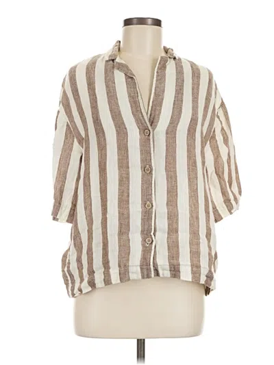 Pre-owned Faherty Short Sleeve Blouse In Brown