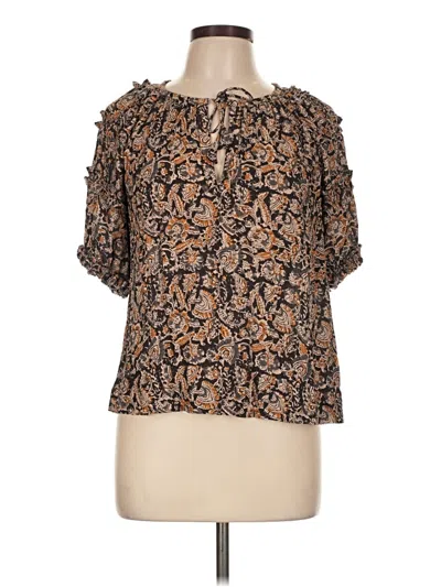 Pre-owned Faherty Short Sleeve Blouse In Brown