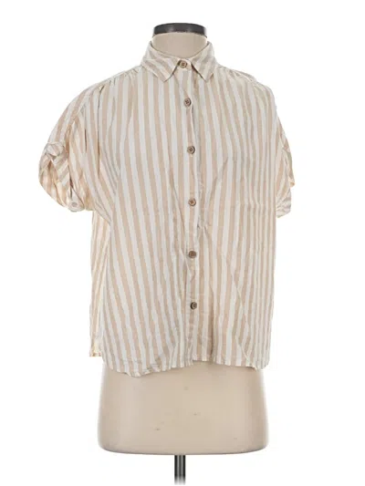 Pre-owned Faherty Short Sleeve Blouse In Tan