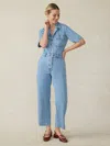 Faherty Short-sleeve Denim Michelle Jumpsuit In Cloudlight Wash
