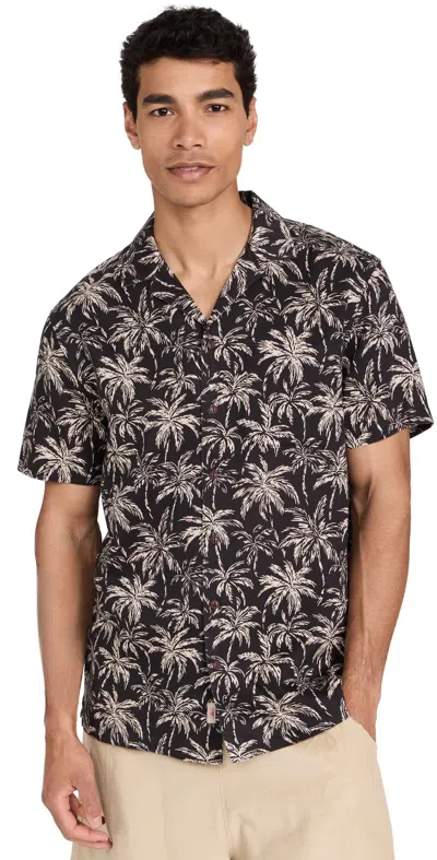 Faherty Short Sleeve Hemp Blend Camp Shirt Charcoal Tropic Trees In Charcoal Tropic Trees