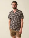 Faherty Short Sleeve Hemp Blend Camp Shirt Charcoal Tropic Trees In Charcoal Tropic Trees