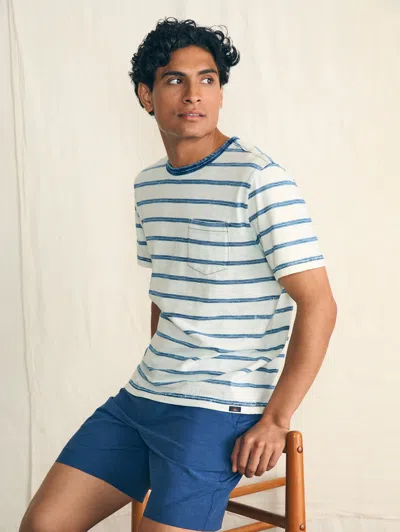 Faherty Short-sleeve Indigo Pocket T-shirt In Indigo Tide Stripe