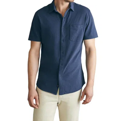 Faherty Short Sleeve Knit Seasons Shirt In Dune Navy In Blue