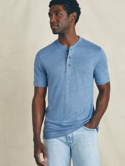 Faherty Short-sleeve Linen Henley T-shirt In Breaker Blue