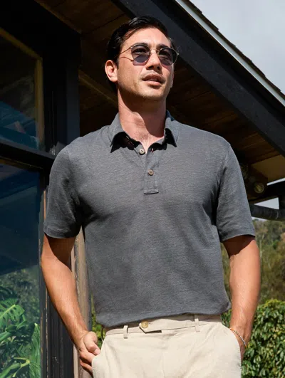 Faherty Short-sleeve Linen Polo Shirt In Black Iron