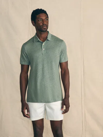 Faherty Short-sleeve Linen Polo Shirt In Desert Olive