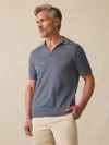 Faherty Short-sleeve Linen Sweater Polo In Cayman Navy Feeder