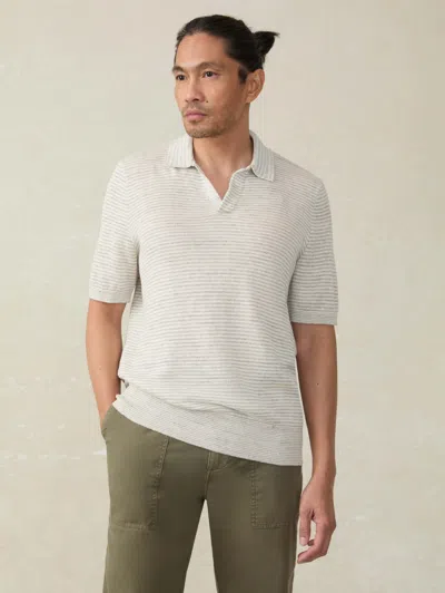 Faherty Short-sleeve Linen Sweater Polo In Ivory Steel Feeder