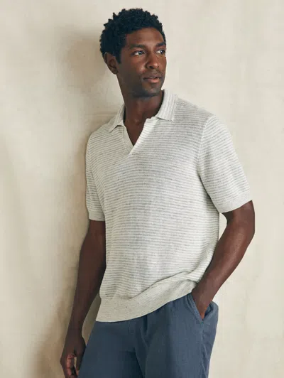 Faherty Short-sleeve Linen Sweater Polo In Ivory Steel Feeder