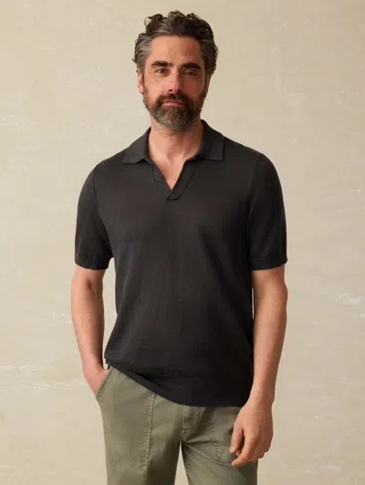Faherty Short-sleeve Linen Sweater Polo In Mountain Black