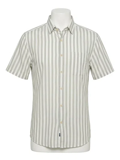 Faherty Short Sleeve Movement Monterrey Shirt In Clover Valley Stripe In Transparent