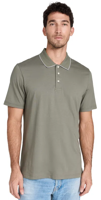 Faherty Short Sleeve Movement Pique Polo Olive Odyssey In Dusty Iron Heather