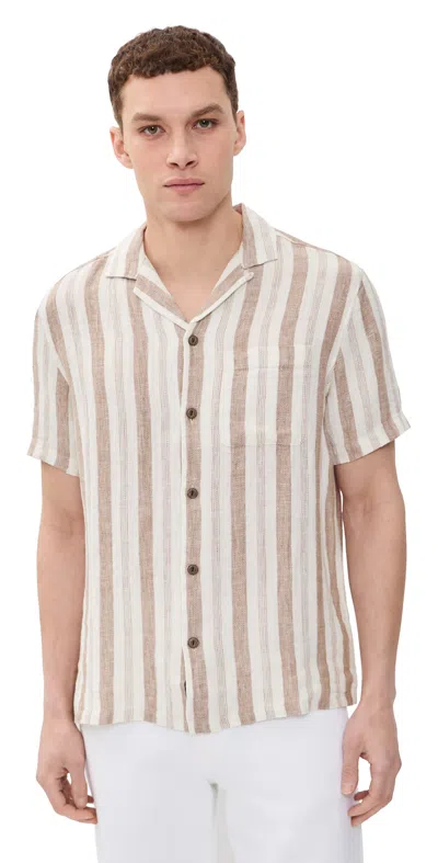 Faherty Short Sleeve Palma Linen Camp Shirt Island Brown Stripe In Multi