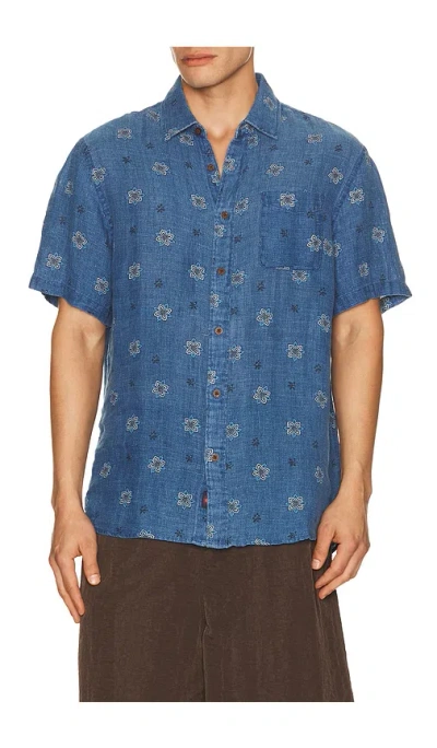 Faherty Short Sleeve Palma Linen Shirt In Blue