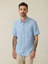 Faherty Short-sleeve Palma Linen Shirt In Blue Basketweave